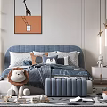 Modern Kids Bedroom Interior With Blue Bed Toys And Art