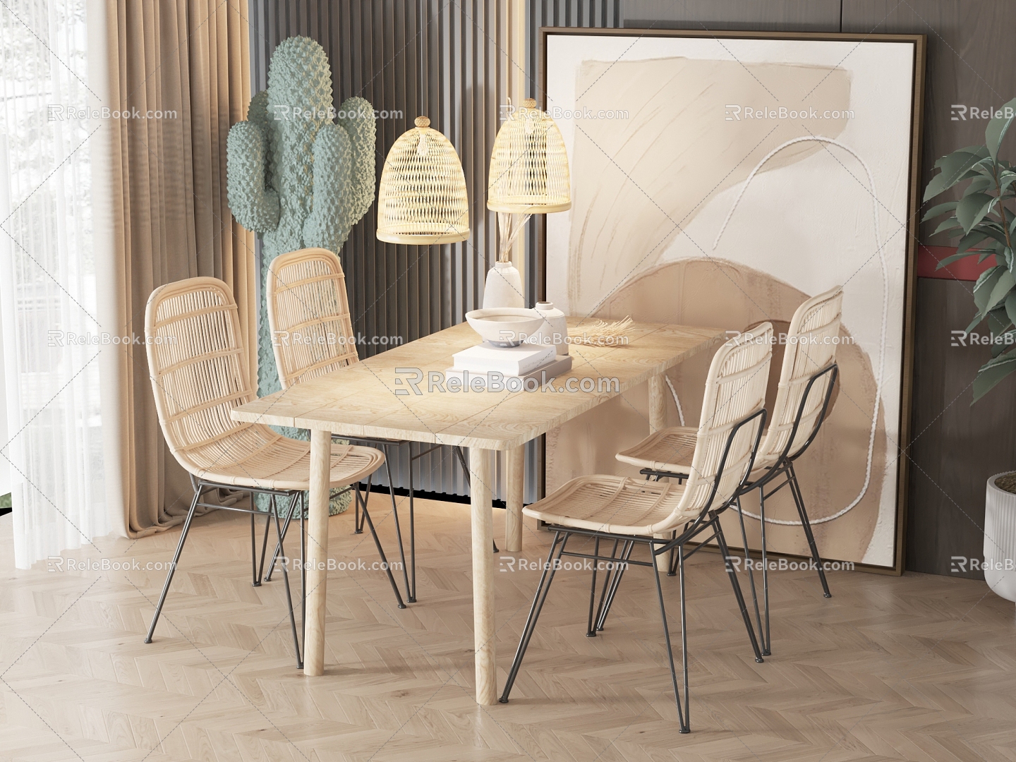 Nordic Dining Table and Chair Combination 3d model