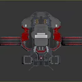 Futuristic Flying Vehicle With Gray Red Metallic Structure And Large Propellers Design