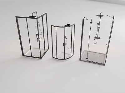 Modern Shower Enclosures With Glass Panels And Metal Frames In Different Styles 3d model