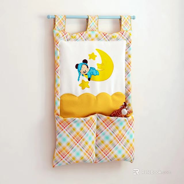 Hanging Wall Organizer with Mickey Mouse Moon Stars Design Colorful Plaid Fabric Pockets 3d model 