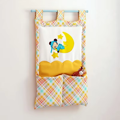 Hanging Wall Organizer with Mickey Mouse Moon Stars Design Colorful Plaid Fabric Pockets 3d model