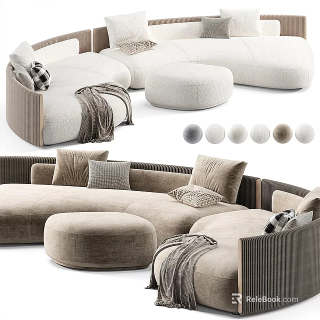 Modern Cozy Sectional Sofa With Soft Pillows Ottoman Throw Blanket And Color Options 3d model 