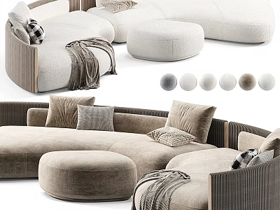 Modern Cozy Sectional Sofa With Soft Pillows Ottoman Throw Blanket And Color Options 3d model