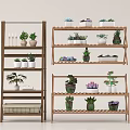 Indoor Garden Decor Display With Multi Tiered Wooden Shelves And Various Potted Plants