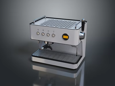 Sleek Silver Computer Case With Control Knobs Yellow Button And Black Reflective Base 3d model
