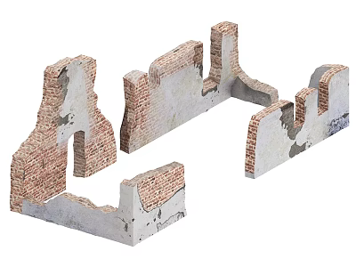 Damaged Red Brick Building Exterior Walls With Peeling White Coating And Vintage Texture 3d model