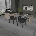Modern Dining Table Set In Open Kitchen With Wooden Tabletop And Gray Chairs 3d model