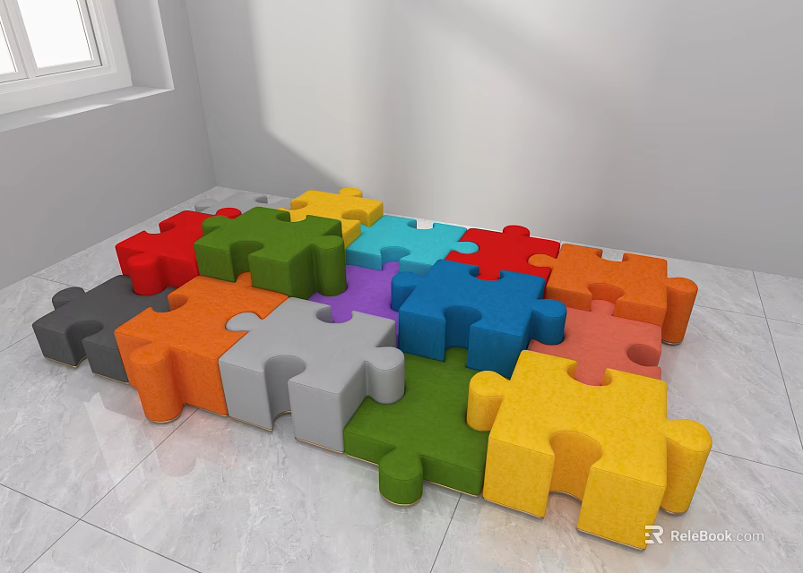 Colorful Puzzle Shaped Stools In Various Bright Colors For Kids Indoor Play Area 3d model 