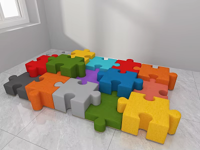 Colorful Puzzle Shaped Stools In Various Bright Colors For Kids Indoor Play Area 3d model