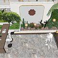 Tropical Garden Landscape Featuring Palm Trees Sun Design Wall Spa Pool and Green Plants