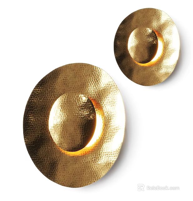 Elegant Gold Circular Wall Lights With Hammered Texture And Warm Illumination 3d model 