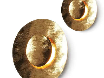 Elegant Gold Circular Wall Lights With Hammered Texture And Warm Illumination 3d model