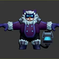 Game Movie Character With Purple Coat White Fur Wearing Goggles Blue Details Carrying Blue Box
