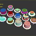Assorted Colorful Decorated Small Cakes With Various Shapes And White Bases