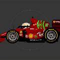 Red Ferrari Formula 1 Race Car with Shell Sponsorship Logo and Driver Helmet