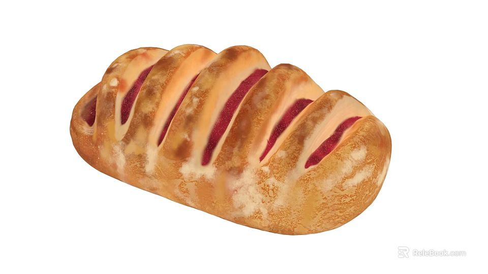 Delicious Baked Bread With Striped Red Filling And Golden Brown Crust 3d model 