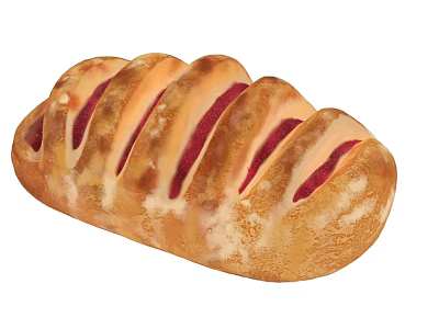 Delicious Baked Bread With Striped Red Filling And Golden Brown Crust 3d model