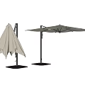 Patio Umbrella Open and Closed With Metal Frame Square Base Light Gray Fabric Outdoor Use