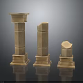 Classical Architectural Stone Columns In Different Heights Intact And Broken With Dark Background Reflection
