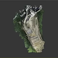 Cartoon Scene With 3D Terrain Model Green Vegetation Layered Steps White Gray Layers