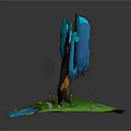 Blue Weeping Willow With Green Grass Yellow Flowers Small Pond Lily Pads And Water Lilies