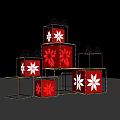 Red Snowflake Pattern Decorative Boxes With Wireframe Designs Stacked Together Neatly 3d model