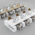Modern Multiple Office Desks Setup With Computers And Chairs In Workspace