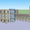 European Architecture Design With Arched Windows Clock Tower And Modern Glass Curtain Wall