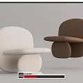 Modern Stylish Single Sofa in White and Brown with Unique Curved Design for Living Room