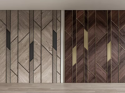 Light and Dark Wood Grain Wall Panels with Geometric Patterns and Black Golden Inlays 3d model