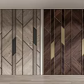 Light and Dark Wood Grain Wall Panels with Geometric Patterns and Black Golden Inlays