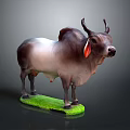 Cow Statue Figure With Brown White Body Horns On Green Base