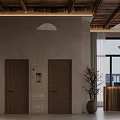 Modern Hotel Lobby Interior With Wooden Ceiling Green Plants And Art Sculpture