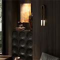Home Balcony Interior Design With Dark Wooden Walls Circular Panels And Leather Armchair