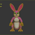 Pink Rabbit Cartoon Toy With Big Ears White Belly And Blue Eyes