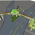 Modern Urban Pedestrian Bridge With Green Elements Over City Street And Surrounding Buildings