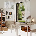 Rustic Wooden Dining Table Set With Matching Chair In Cozy Sunlit Home Beside Large Window