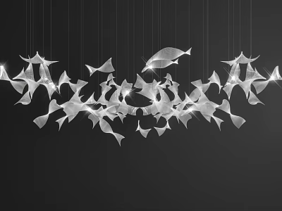 Modern Hanging Crystal Chandelier With Fish Shaped White Transparent Artistic Design For Interior Decoration 3d model
