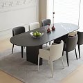 Modern Black Marble Dining Table And Chair Set With Grey White Seats