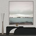 Modern Interior Design With Abstract Painting Black Console Table And Floor Lamp 3d model