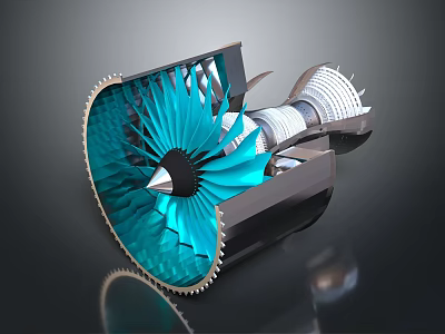 Turbine Engine Internal Structure With Blue Blades And Metallic Components 3d model