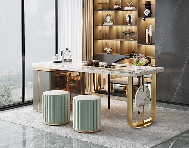 Light Luxury Tea Table and Chair Marble Tea Table and Chair Combination 3d model