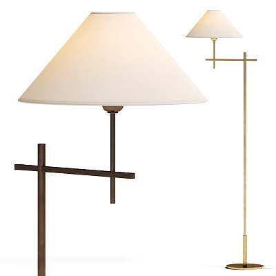Minimalist Modern Floor Lamp With White Lampshade And Metal Cross Base Design 3d model