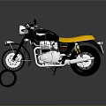 Black and Yellow Motorcycle with Silver Engine Parked on Grey Background and Black Circular Object 3d model