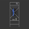 Multi Tiered Storage Shelf with Blue T Shirt Hanging Sports Ball and Water Bottle