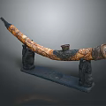 Ornately Carved Curved Sculpture With Intricate Patterns On Black Stone Stands