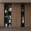 Modern Brown Cabinet With Black Open Shelves Books Decorative Items Photo Frames And Vases