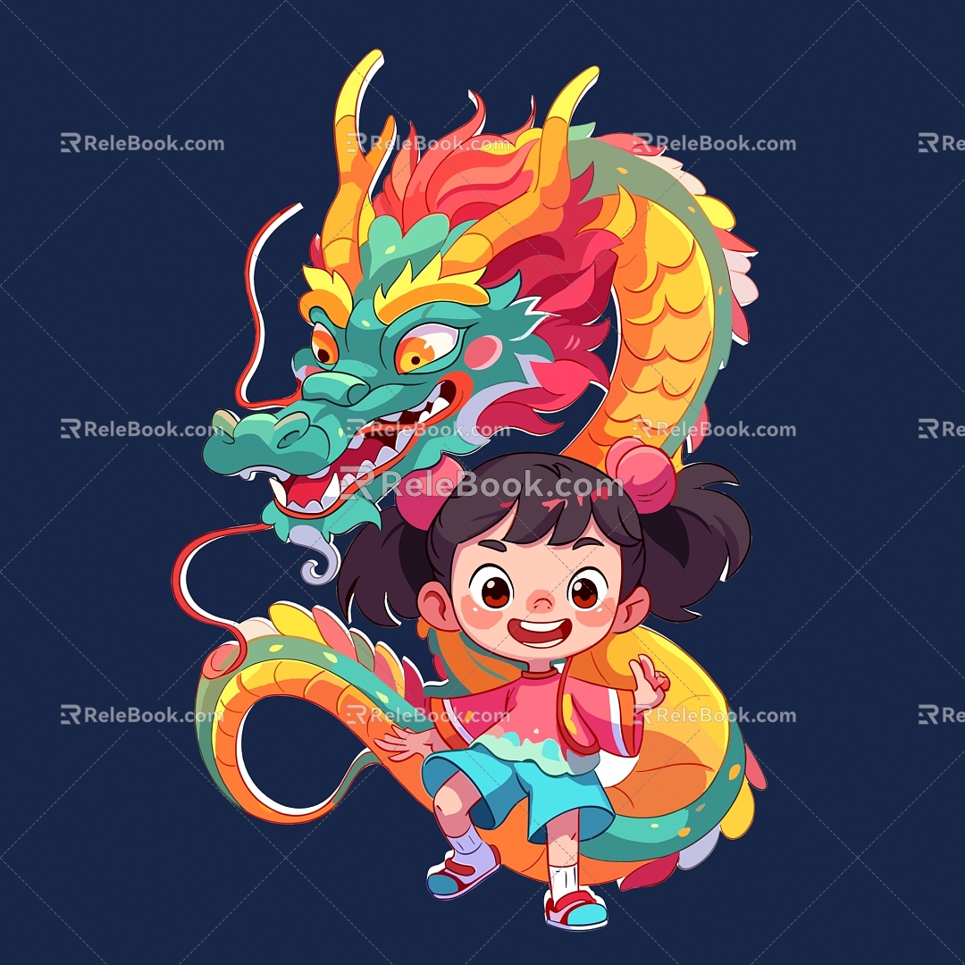 Dragon Year Material Chinese Dragon Golden Dragon Insert Dragon Paper-cut Dragon Ruilong Xianglong Kirin IP Dragon Baby Dragon Treasure Dragon God of Wealth Dance Dragon 21 3d model