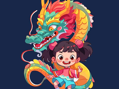 Cute Fantasy Game Movie Character Girl Riding Friendly Vibrant Colorful Dragon 3d model